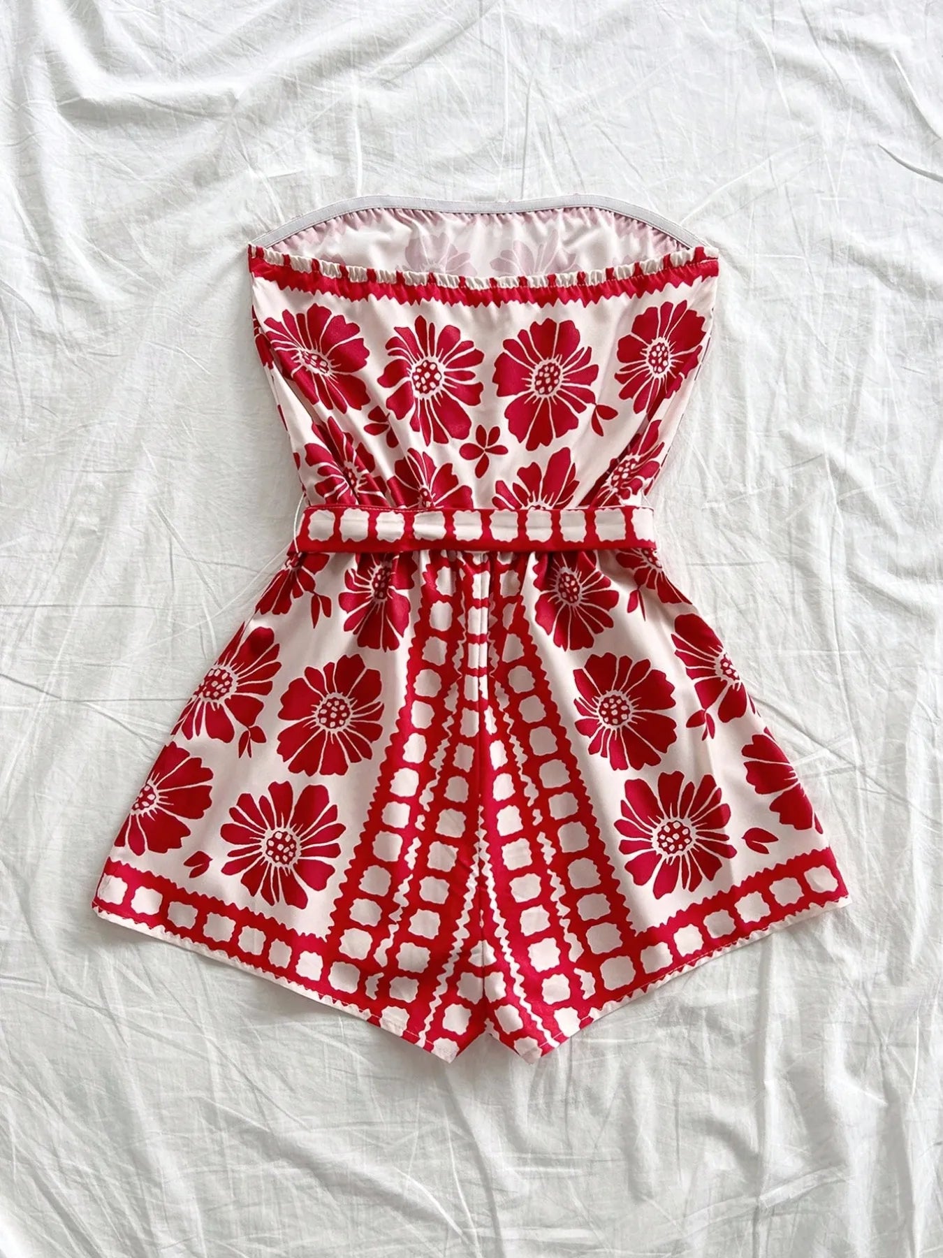 Printed Romper Deep Red