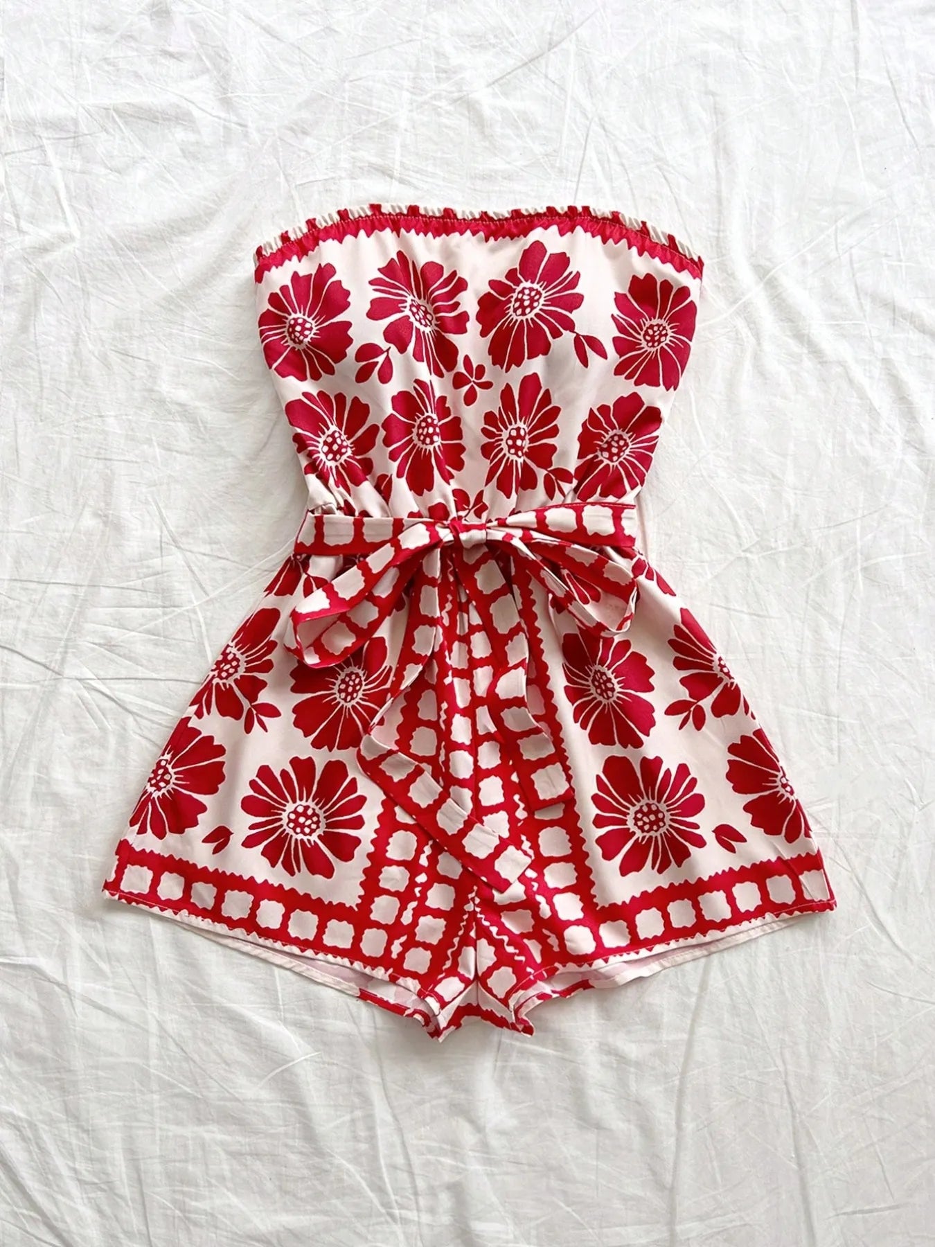 Printed Romper Deep Red