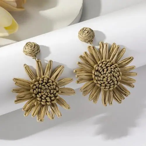 Rattan Boho Earrings Khaki