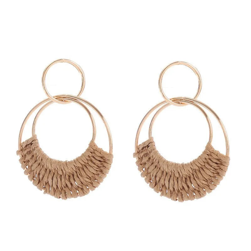 Rattan Boho Earrings Camel