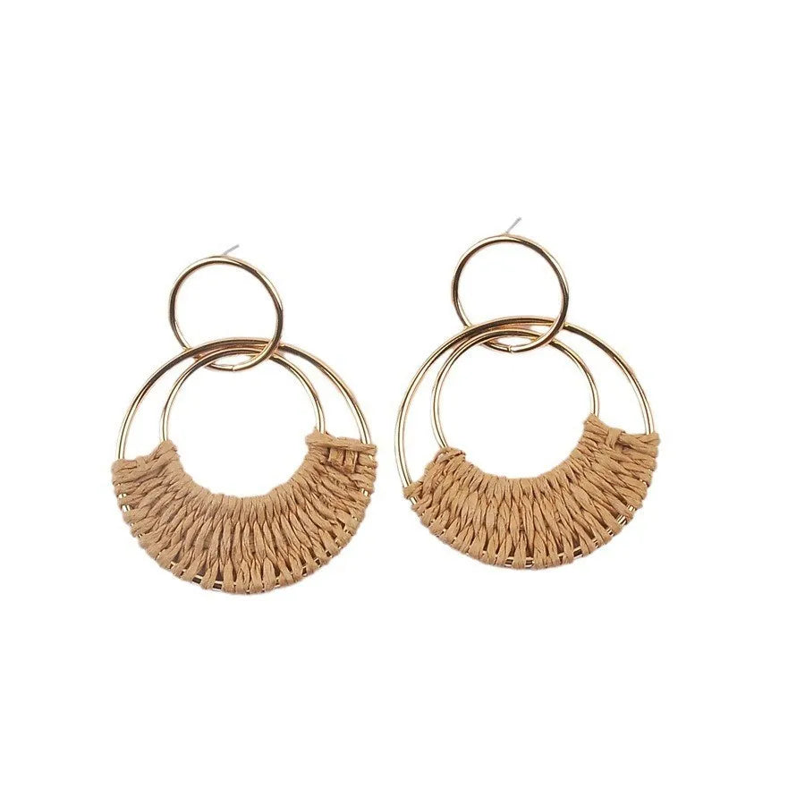 Rattan Boho Earrings Camel