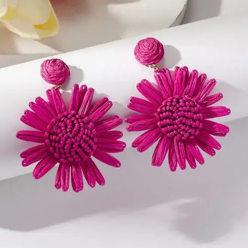 Rattan Boho Earrings Rose red
