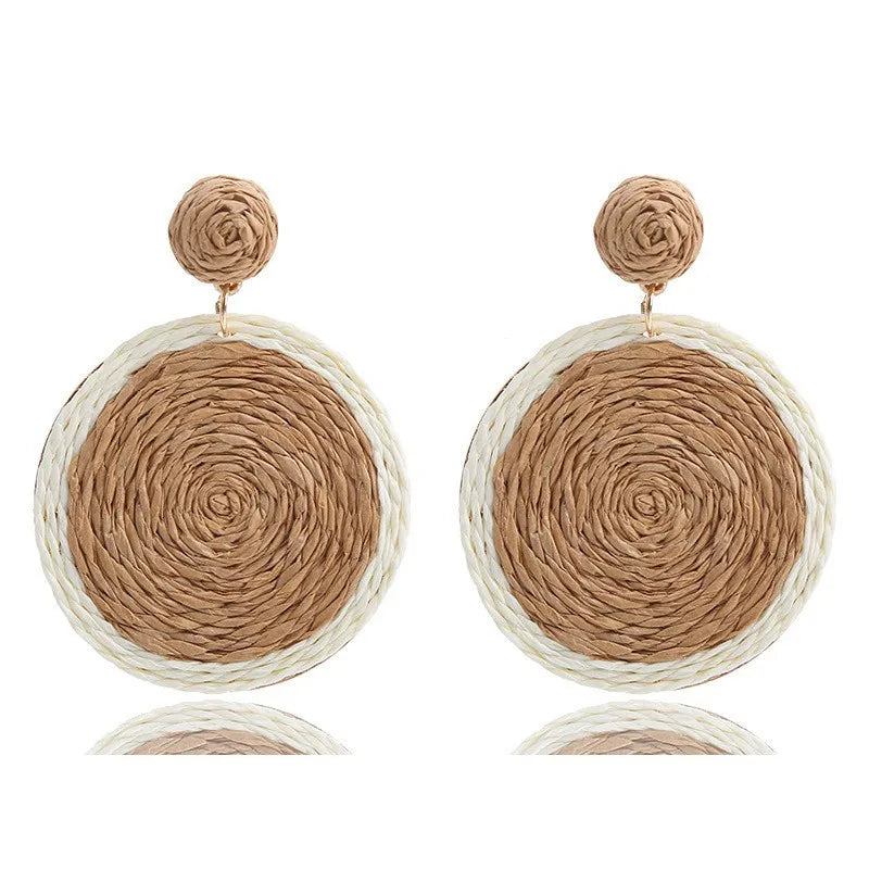 Rattan Boho Earrings raffia round