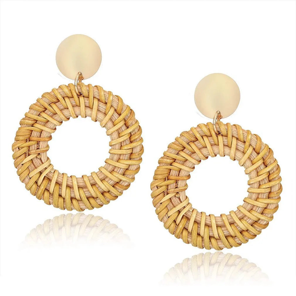 Rattan Boho Earrings Rattan round