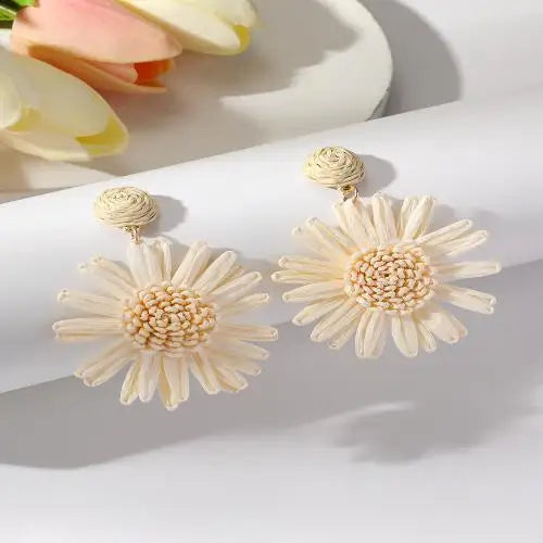 Rattan Boho Earrings White