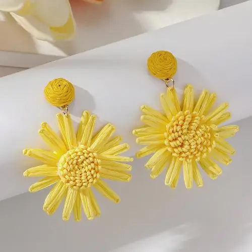 Rattan Boho Earrings Yellow