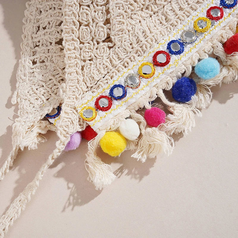 Boho Ethnic Style Top Beige and Colourful One Size