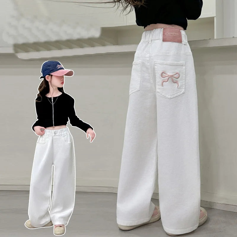 White Straight Jeans with Bows