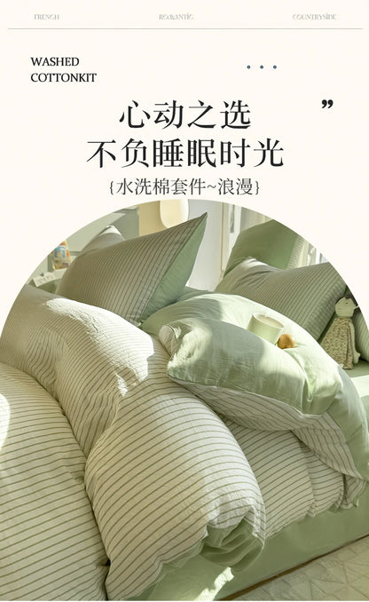 Green Striped Duvet Set