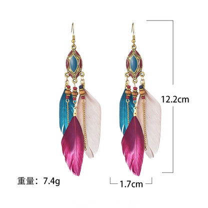 Long Tassle Feather Earrings