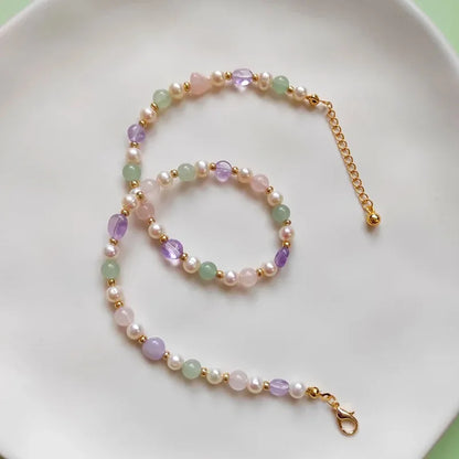 Pearl Amethyst and Pink Quartz Necklace