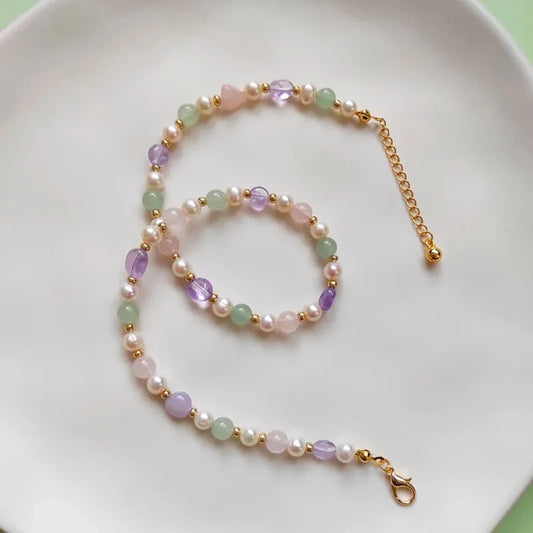 Pearl Amethyst and Pink Quartz Necklace