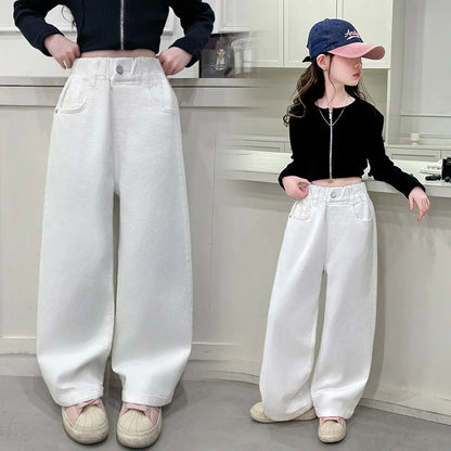 White Straight Jeans with Bows