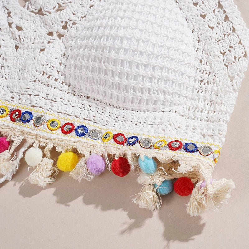 Boho Ethnic Style Top White and Colourful One Size