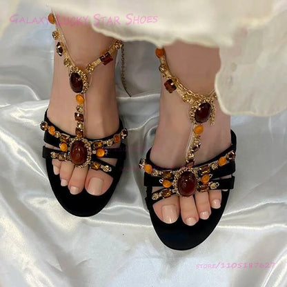 Black Suede & Leather Boho Heels