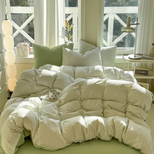 Green Striped Duvet Set