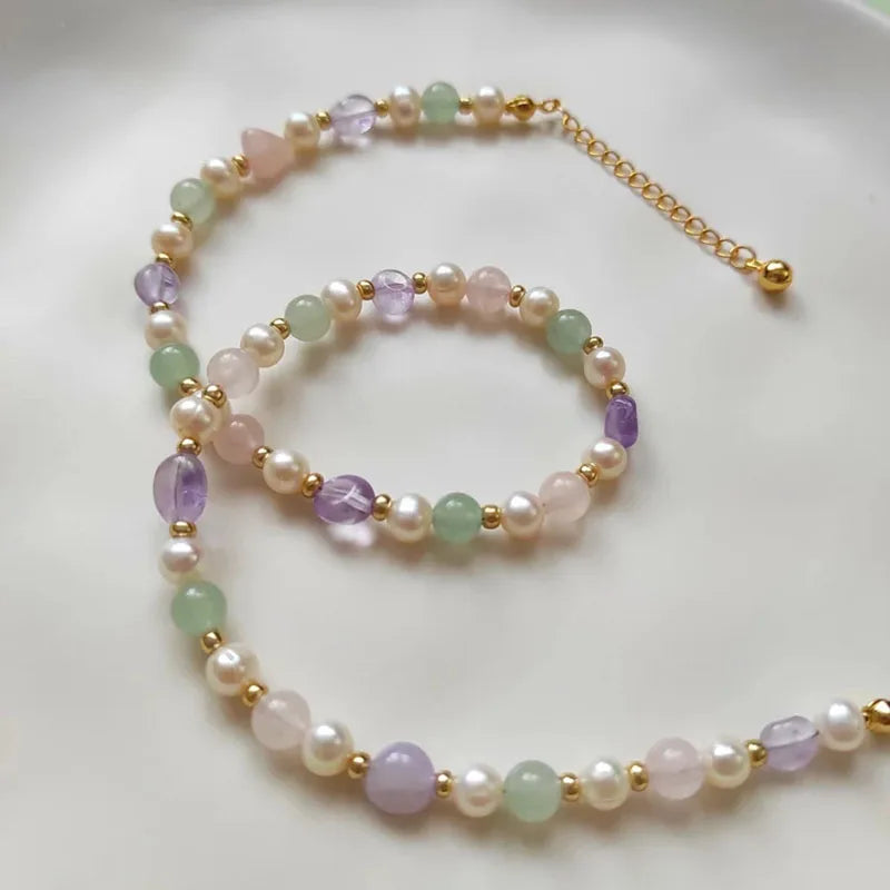 Pearl Amethyst and Pink Quartz Necklace