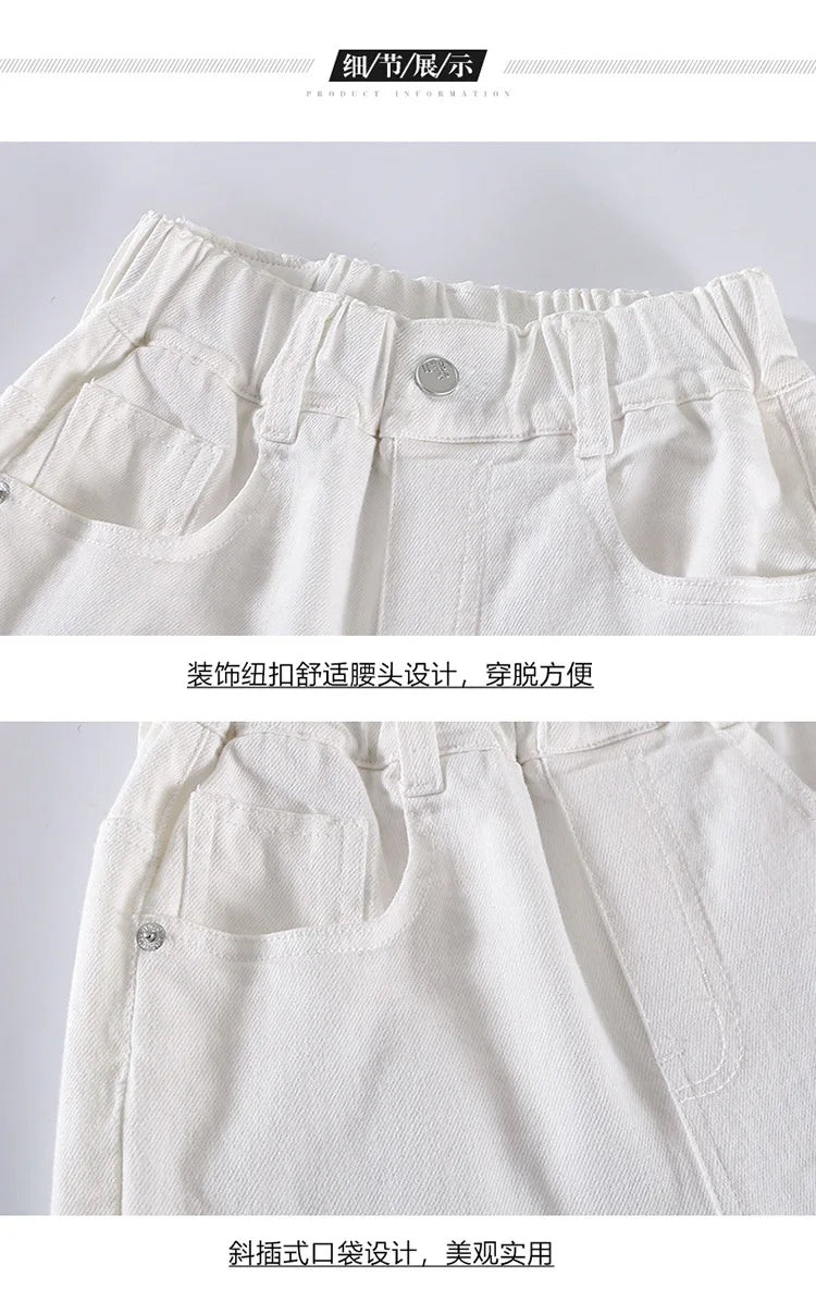 White Straight Jeans with Bows
