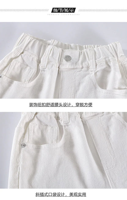 White Straight Jeans with Bows
