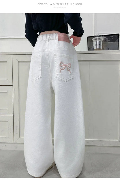 White Straight Jeans with Bows
