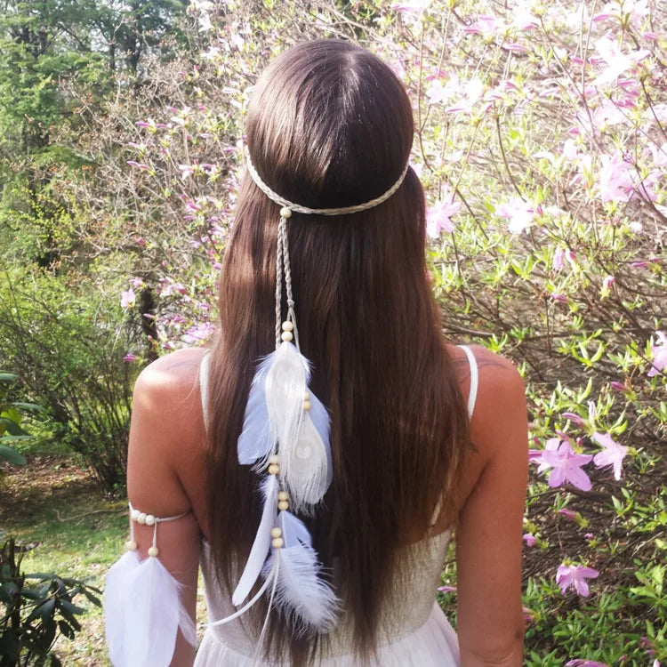 Boho Feather Headbands! 2 Long White Feathers