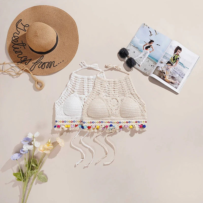 Boho Ethnic Style Top Beige and Colourful One Size