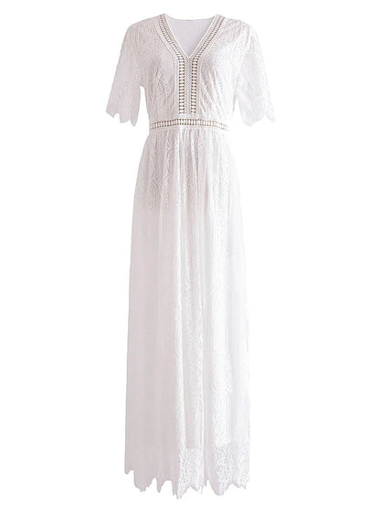 V-Neck Lace Maxi Dress