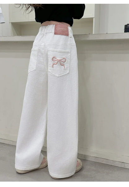 White Straight Jeans with Bows