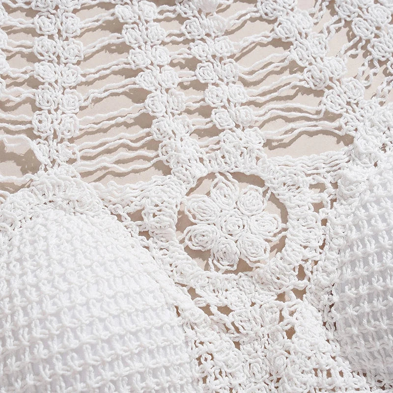 Boho Ethnic Style Top Plain White One Size