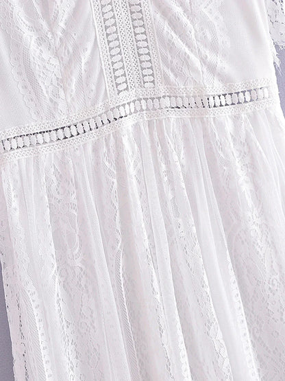 V-Neck Lace Maxi Dress