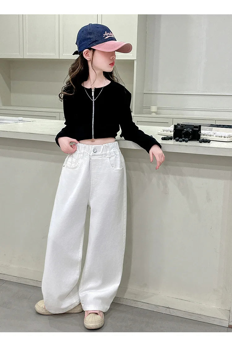 White Straight Jeans with Bows
