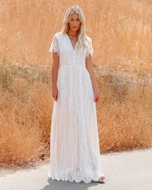 V-Neck Lace Maxi Dress
