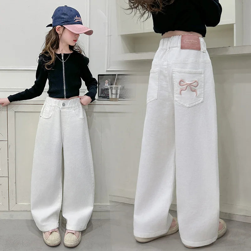 White Straight Jeans with Bows