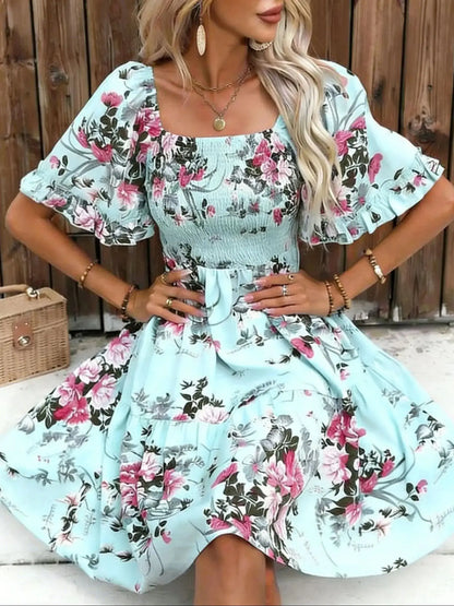 Boho Floral Smocked Dress