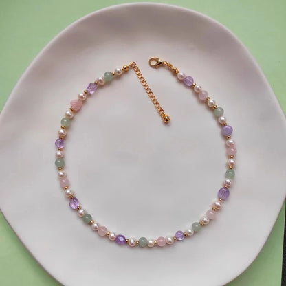 Pearl Amethyst and Pink Quartz Necklace