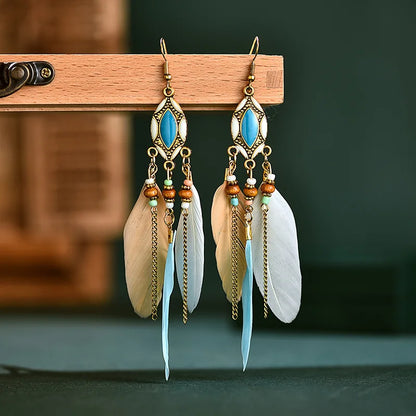 Long Tassle Feather Earrings