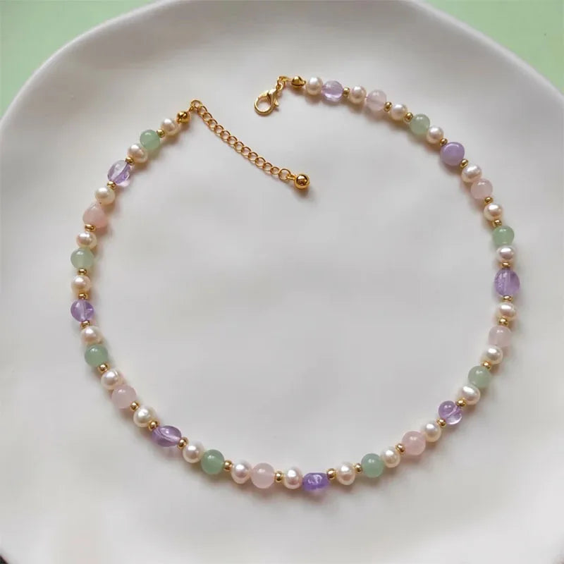 Pearl Amethyst and Pink Quartz Necklace