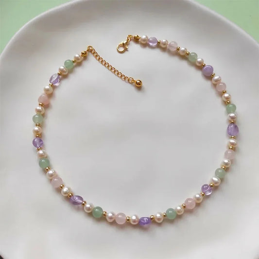 Pearl Amethyst and Pink Quartz Necklace
