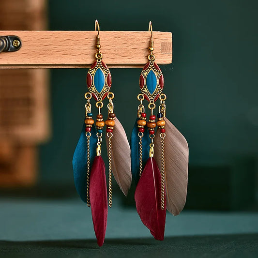 Long Tassle Feather Earrings