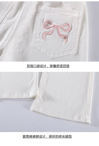 White Straight Jeans with Bows