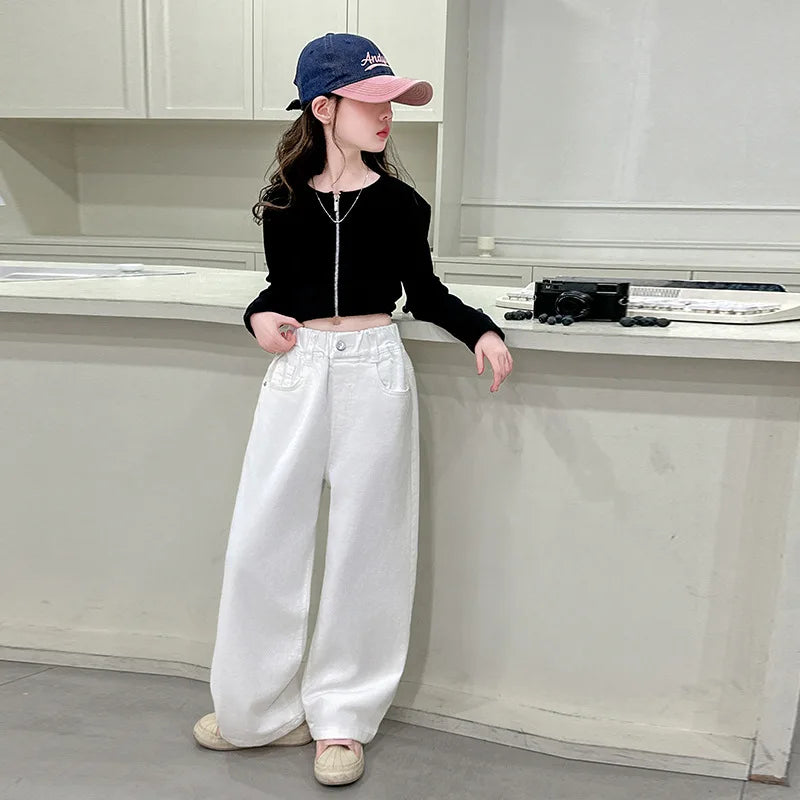 White Straight Jeans with Bows