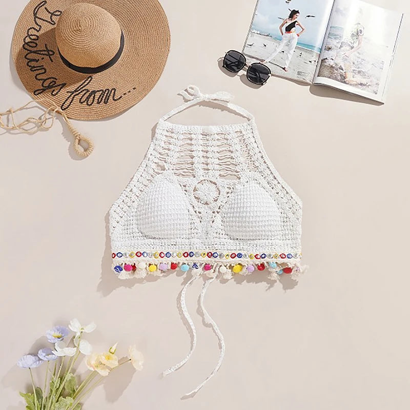 Boho Ethnic Style Top White and Colourful One Size