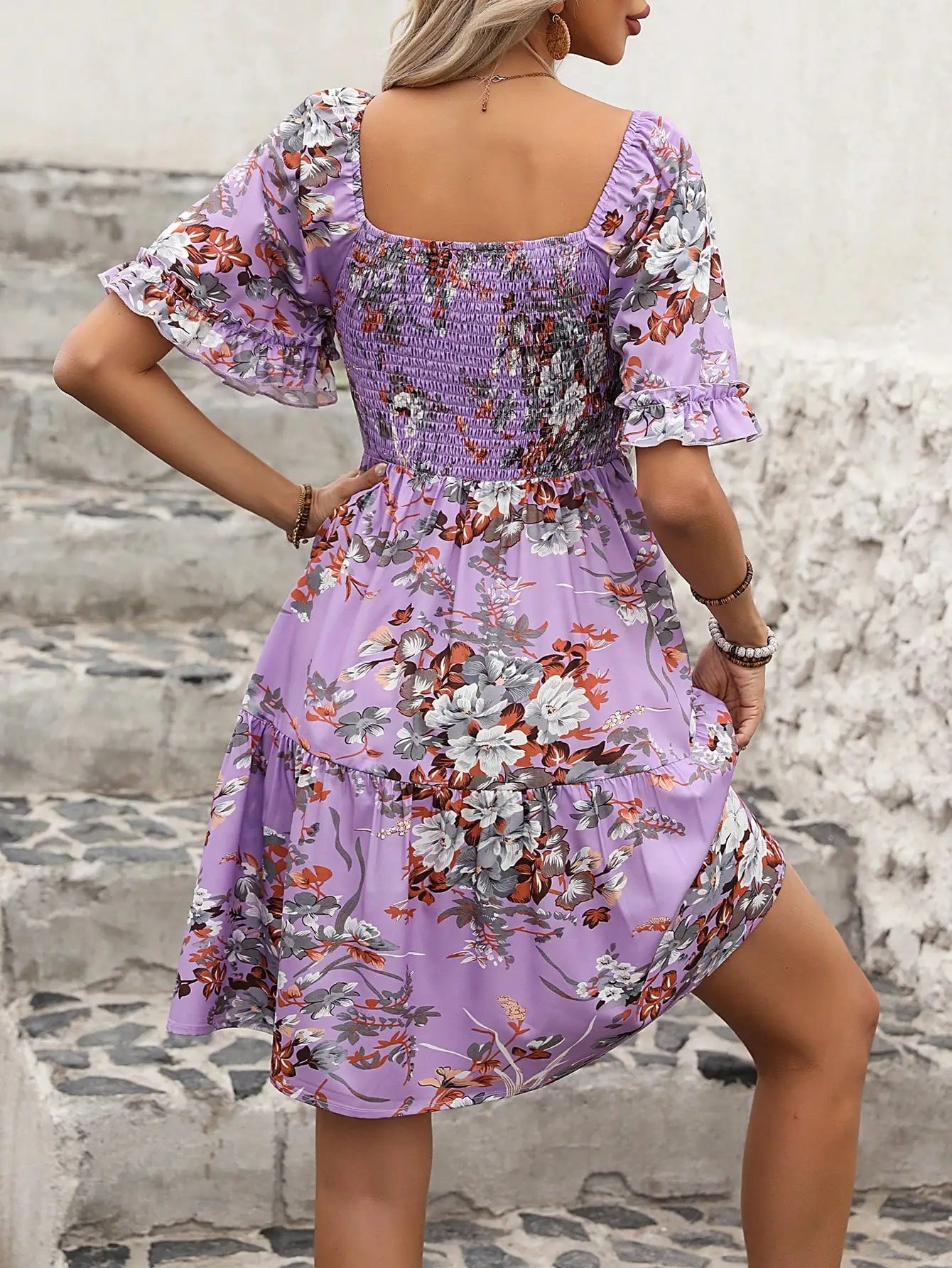 Boho Floral Smocked Dress