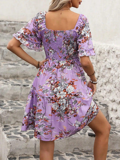 Boho Floral Smocked Dress