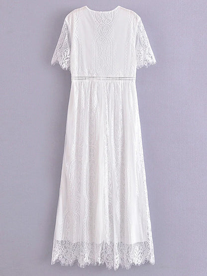 V-Neck Lace Maxi Dress
