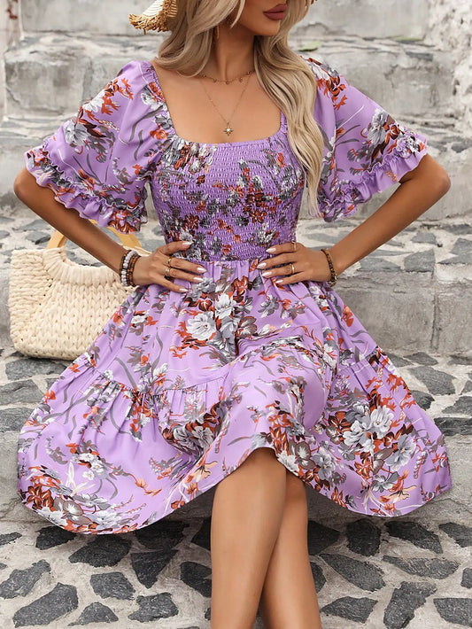 Boho Floral Smocked Dress