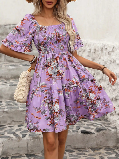 Boho Floral Smocked Dress