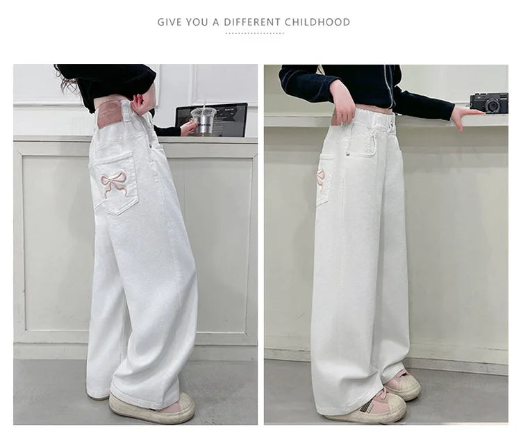 White Straight Jeans with Bows