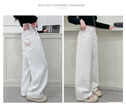 White Straight Jeans with Bows
