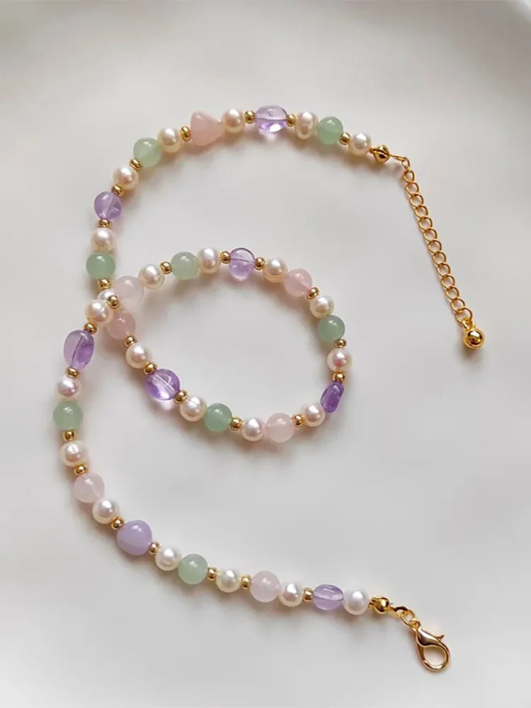 Pearl Amethyst and Pink Quartz Necklace